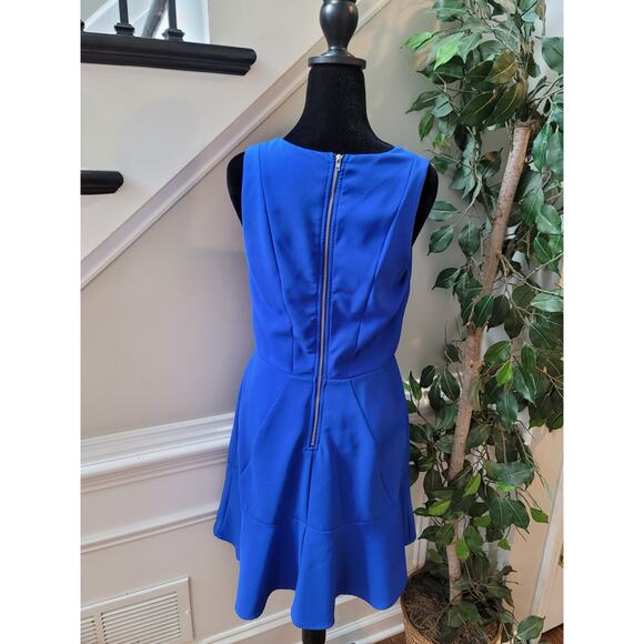 Aryn K Sleeveless Dress Women Medium Blue Fit Flare Ruffle Hem Cocktail Party - Picture 6 of 13